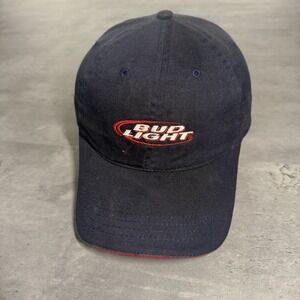 Vintage Anheuser Busch Bud Light Hat Navy Red White Faded Distressed Trucker Cap